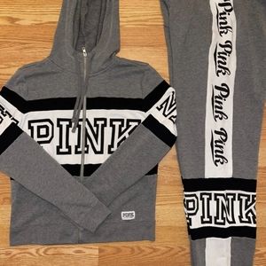 HTF vs PINK campus sweatpants set